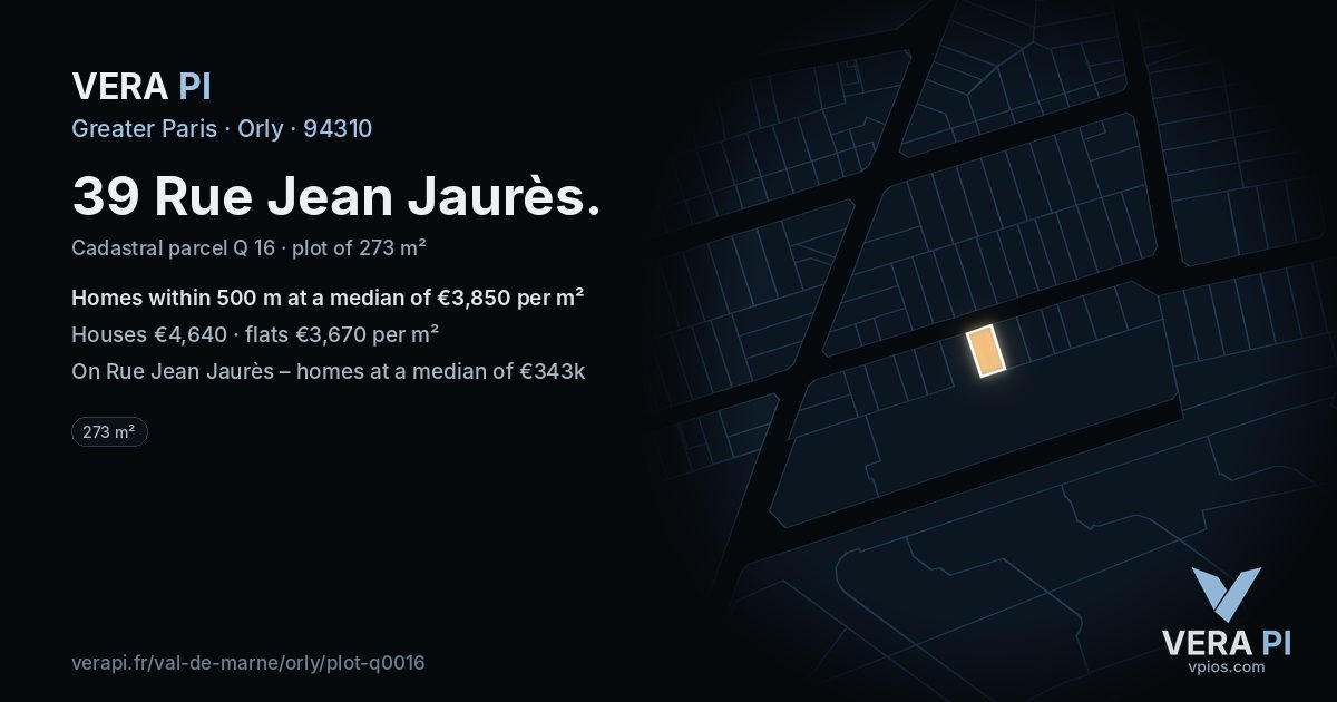 39 Rue Jean Jaurès, Orly at night – the plot lit, the parcels around coloured by the prices near them