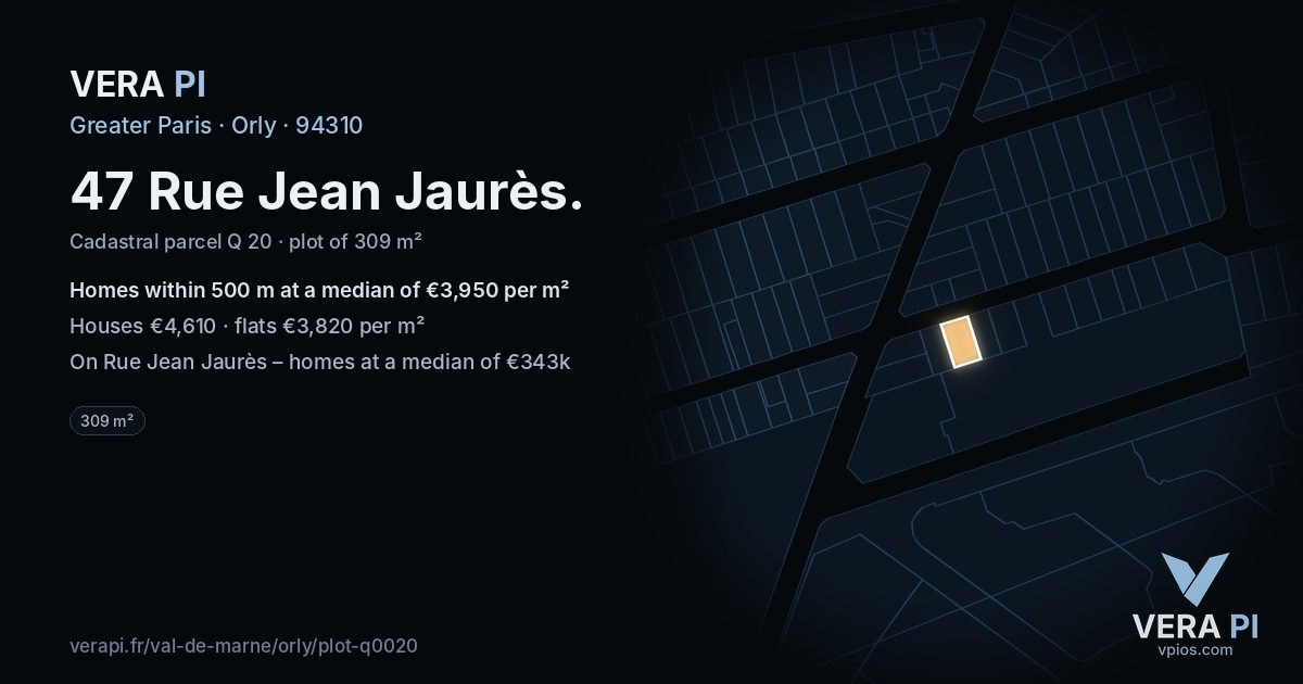 47 Rue Jean Jaurès, Orly at night – the plot lit, the parcels around coloured by the prices near them