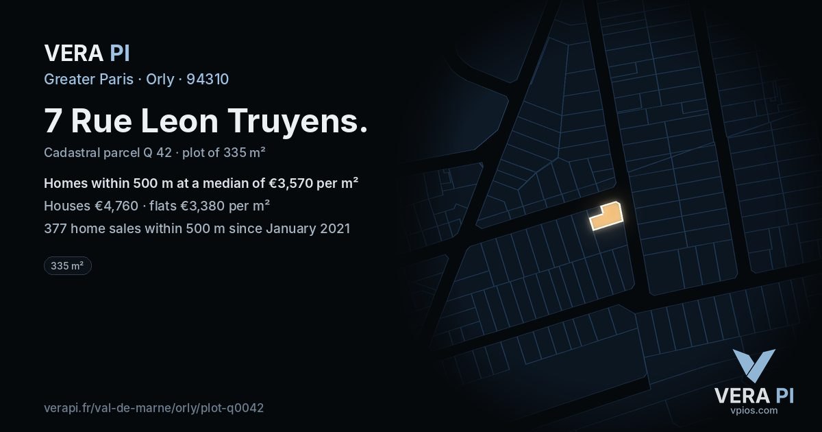 7 Rue Leon Truyens, Orly at night – the plot lit, the parcels around coloured by the prices near them
