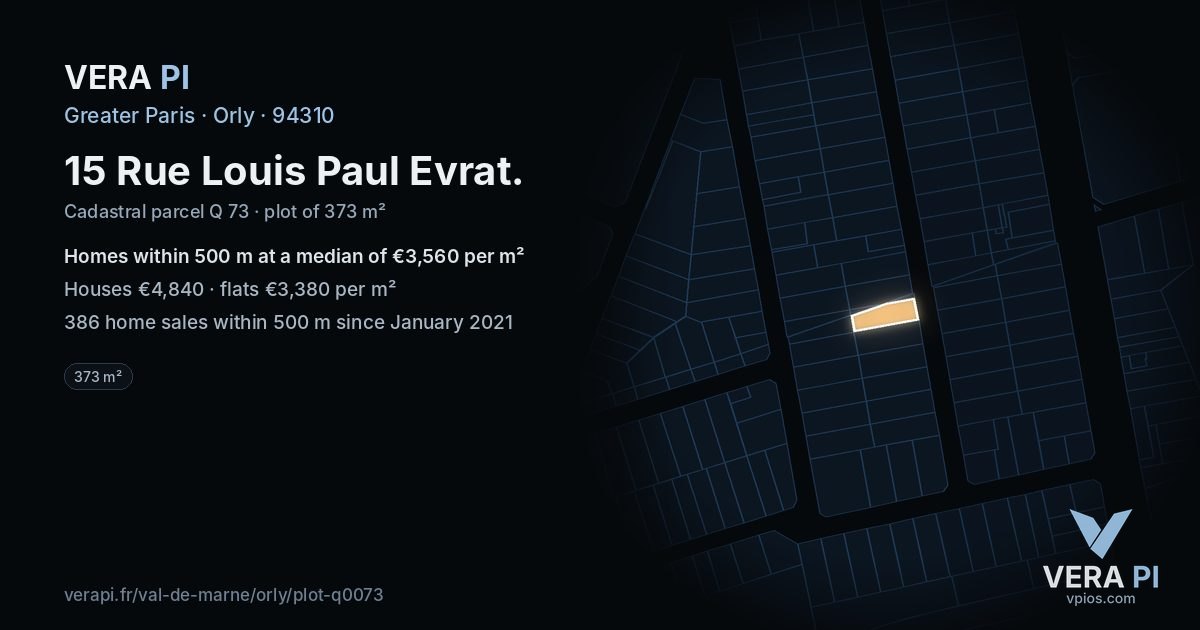 15 Rue Louis Paul Evrat, Orly at night – the plot lit, the parcels around coloured by the prices near them