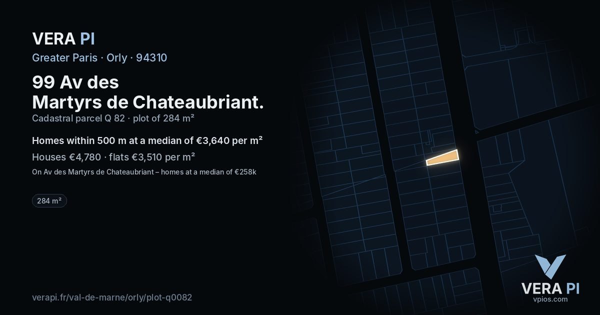 99 Av des Martyrs de Chateaubriant, Orly at night – the plot lit, the parcels around coloured by the prices near them