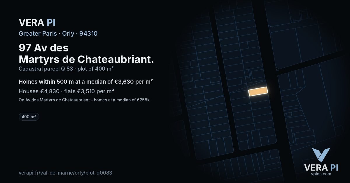 97 Av des Martyrs de Chateaubriant, Orly at night – the plot lit, the parcels around coloured by the prices near them