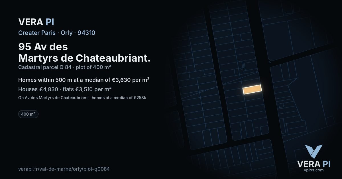 95 Av des Martyrs de Chateaubriant, Orly at night – the plot lit, the parcels around coloured by the prices near them