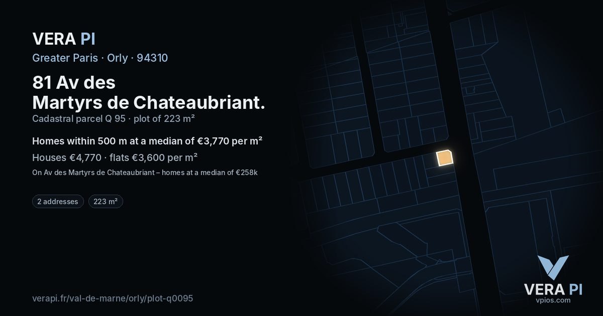81 Av des Martyrs de Chateaubriant, Orly at night – the plot lit, the parcels around coloured by the prices near them