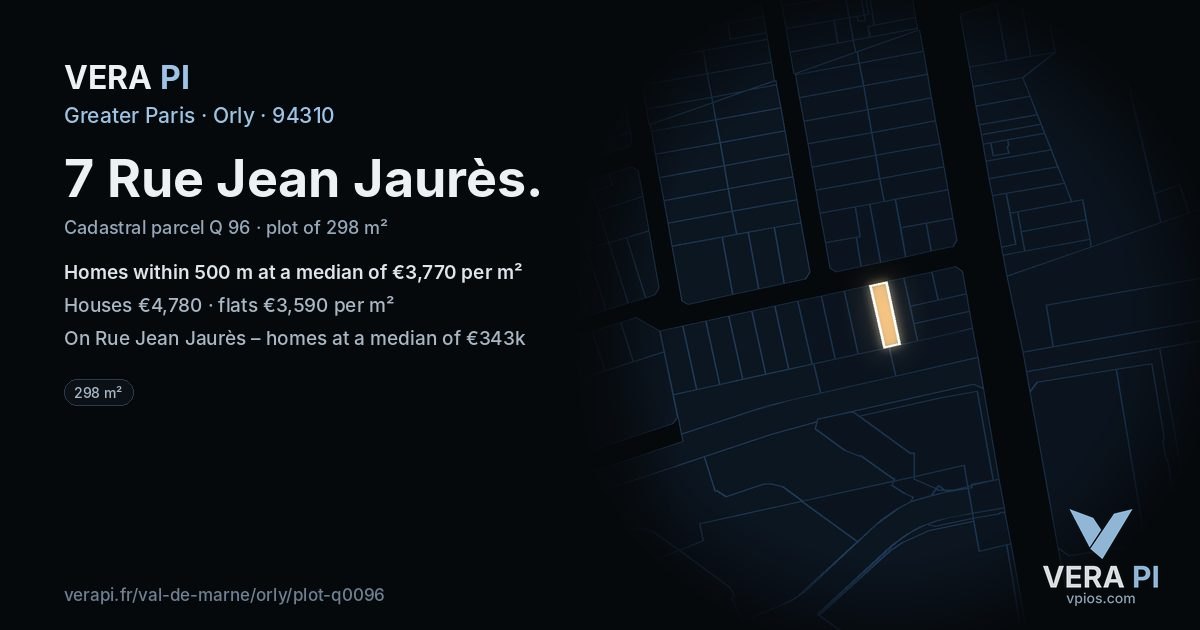 7 Rue Jean Jaurès, Orly at night – the plot lit, the parcels around coloured by the prices near them