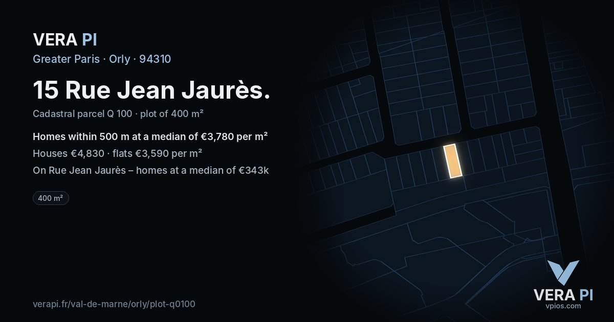 15 Rue Jean Jaurès, Orly at night – the plot lit, the parcels around coloured by the prices near them