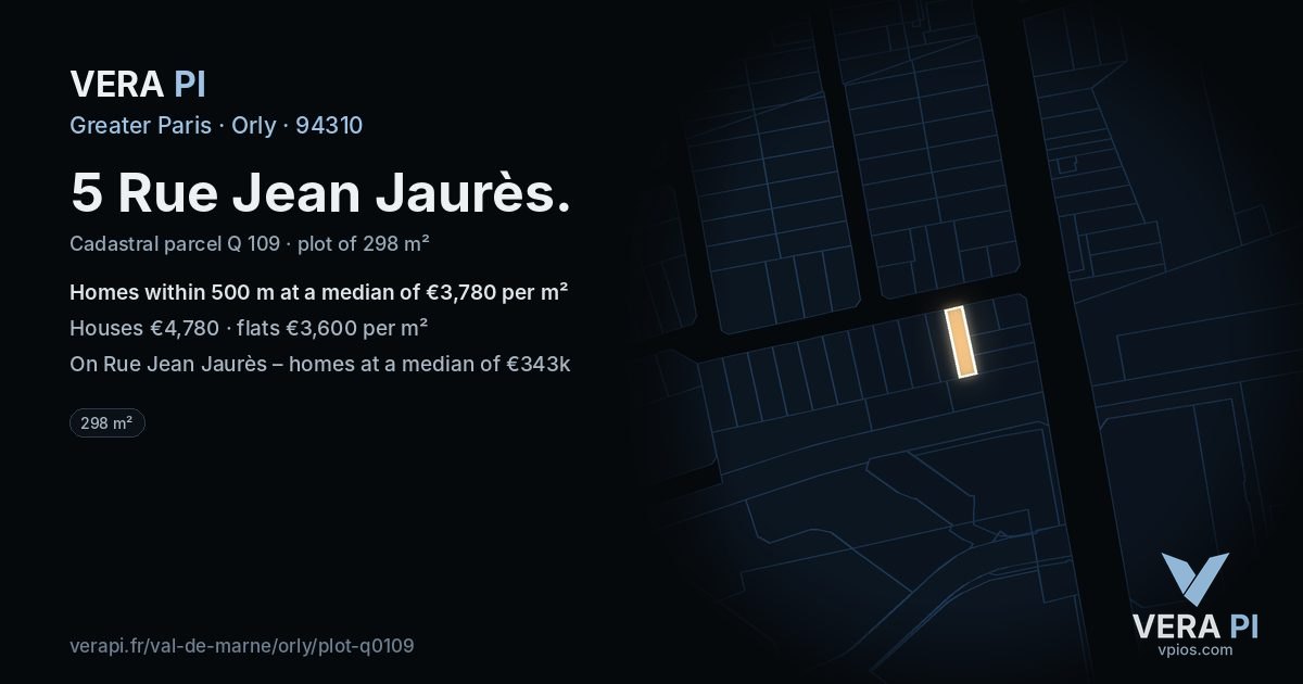 5 Rue Jean Jaurès, Orly at night – the plot lit, the parcels around coloured by the prices near them