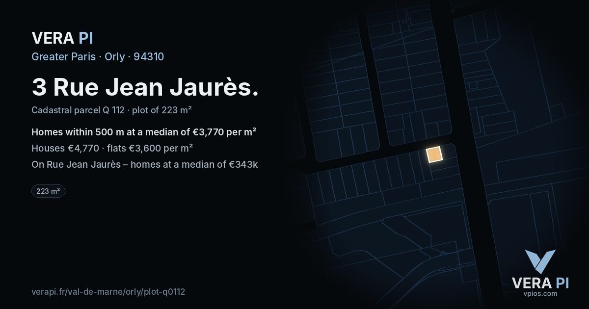 3 Rue Jean Jaurès, Orly at night – the plot lit, the parcels around coloured by the prices near them