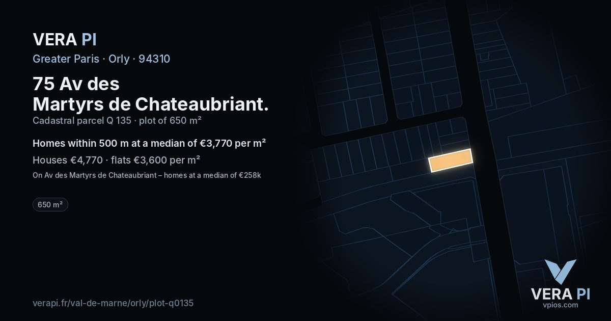 75 Av des Martyrs de Chateaubriant, Orly at night – the plot lit, the parcels around coloured by the prices near them