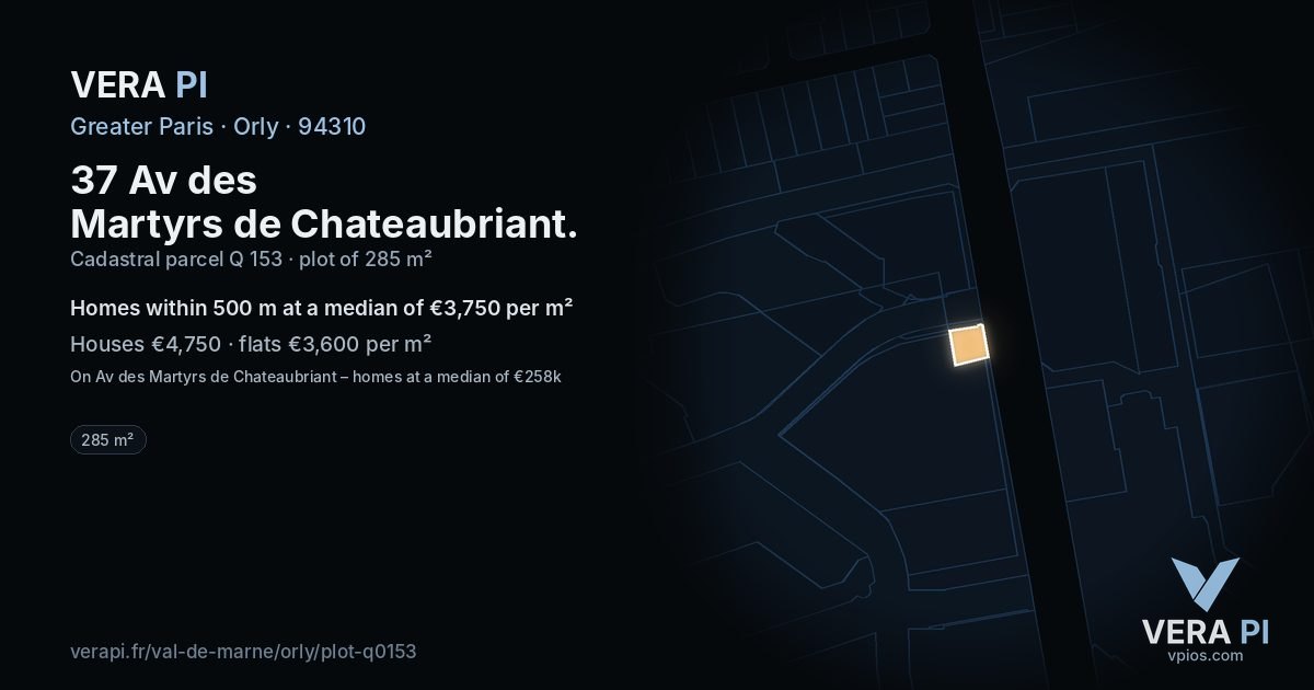 37 Av des Martyrs de Chateaubriant, Orly at night – the plot lit, the parcels around coloured by the prices near them
