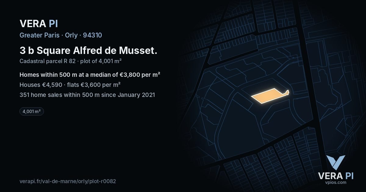 3 b Square Alfred de Musset, Orly at night – the plot lit, the parcels around coloured by the prices near them