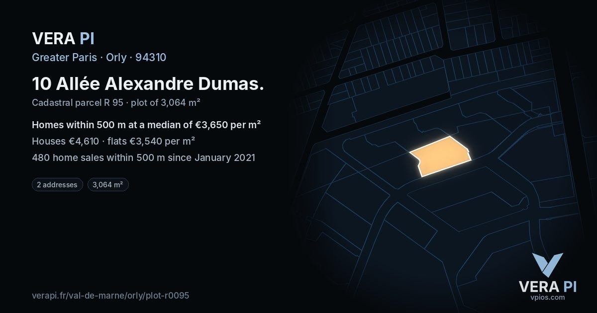 10 Allée Alexandre Dumas, Orly at night – the plot lit, the parcels around coloured by the prices near them