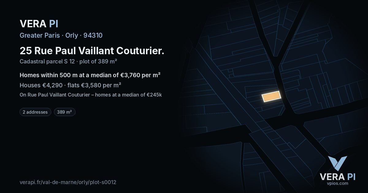 25 Rue Paul Vaillant Couturier, Orly at night – the plot lit, the parcels around coloured by the prices near them