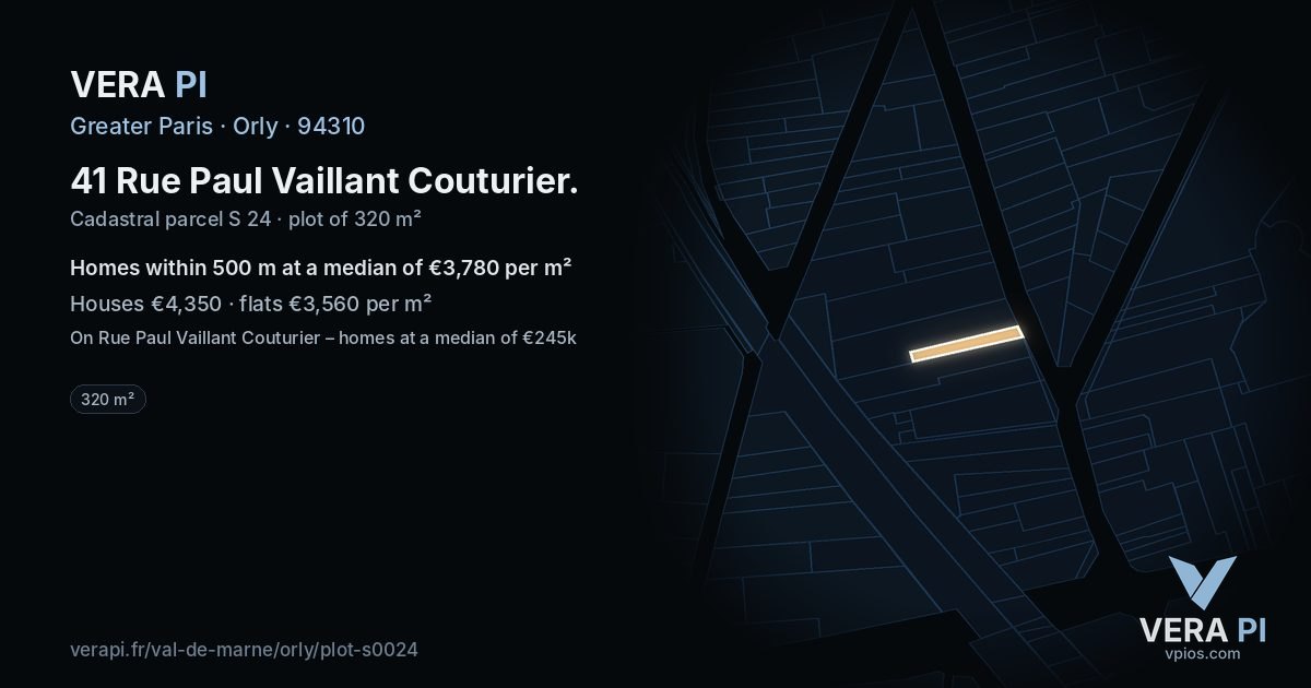 41 Rue Paul Vaillant Couturier, Orly at night – the plot lit, the parcels around coloured by the prices near them