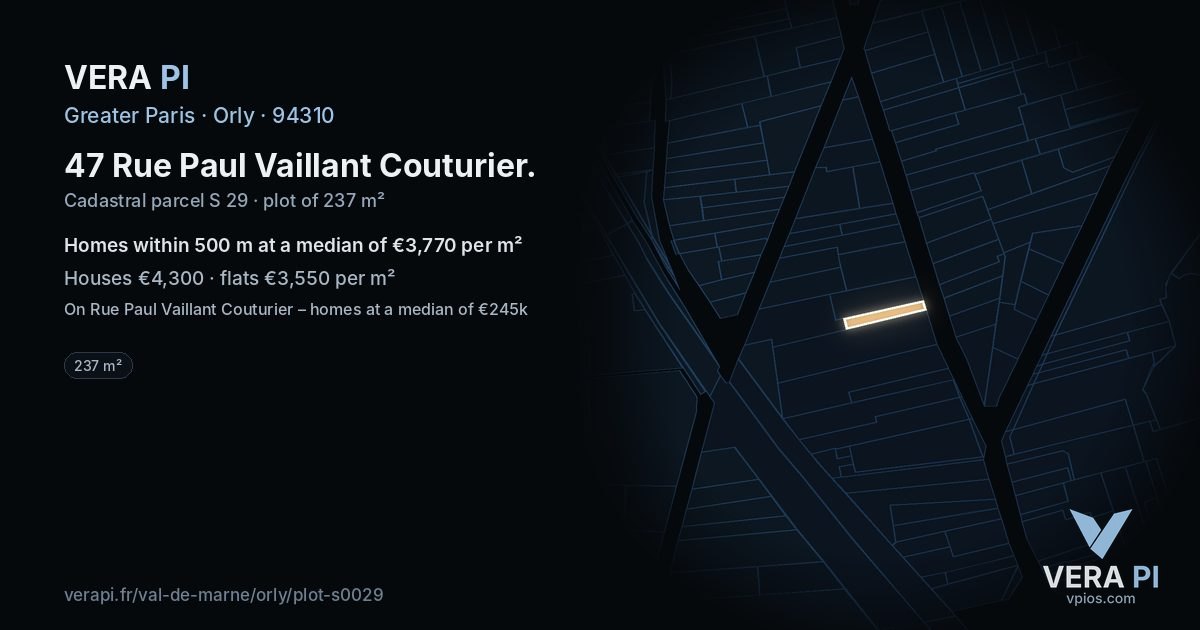 47 Rue Paul Vaillant Couturier, Orly at night – the plot lit, the parcels around coloured by the prices near them