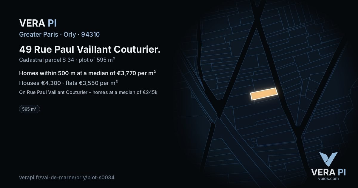 49 Rue Paul Vaillant Couturier, Orly at night – the plot lit, the parcels around coloured by the prices near them