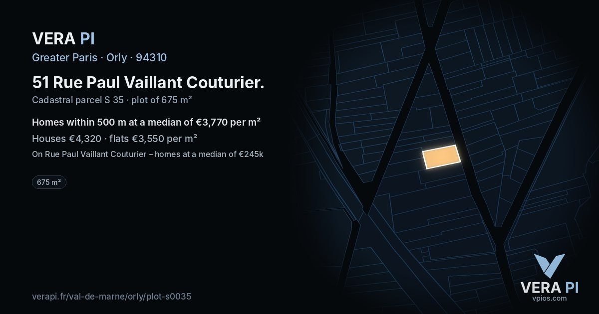 51 Rue Paul Vaillant Couturier, Orly at night – the plot lit, the parcels around coloured by the prices near them