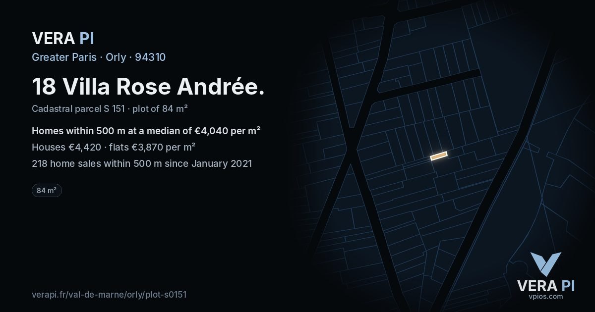 18 Villa Rose Andrée, Orly at night – the plot lit, the parcels around coloured by the prices near them