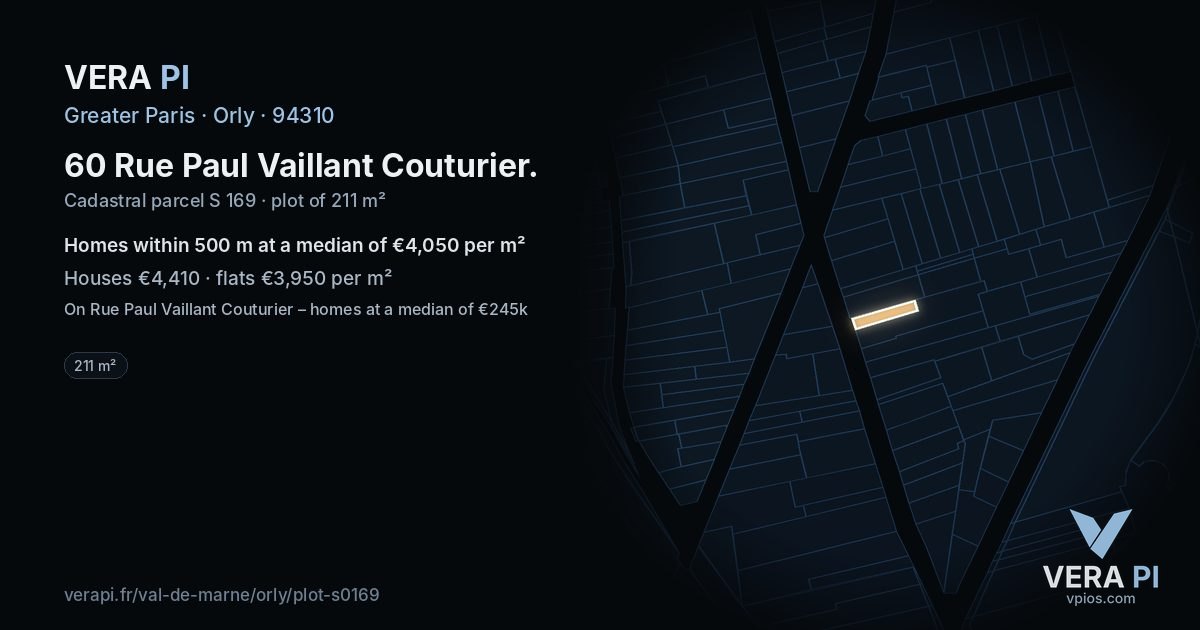 60 Rue Paul Vaillant Couturier, Orly at night – the plot lit, the parcels around coloured by the prices near them
