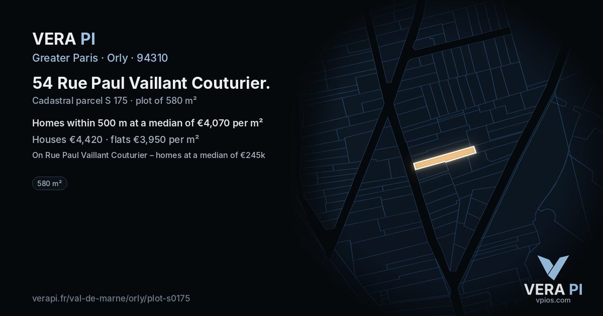 54 Rue Paul Vaillant Couturier, Orly at night – the plot lit, the parcels around coloured by the prices near them