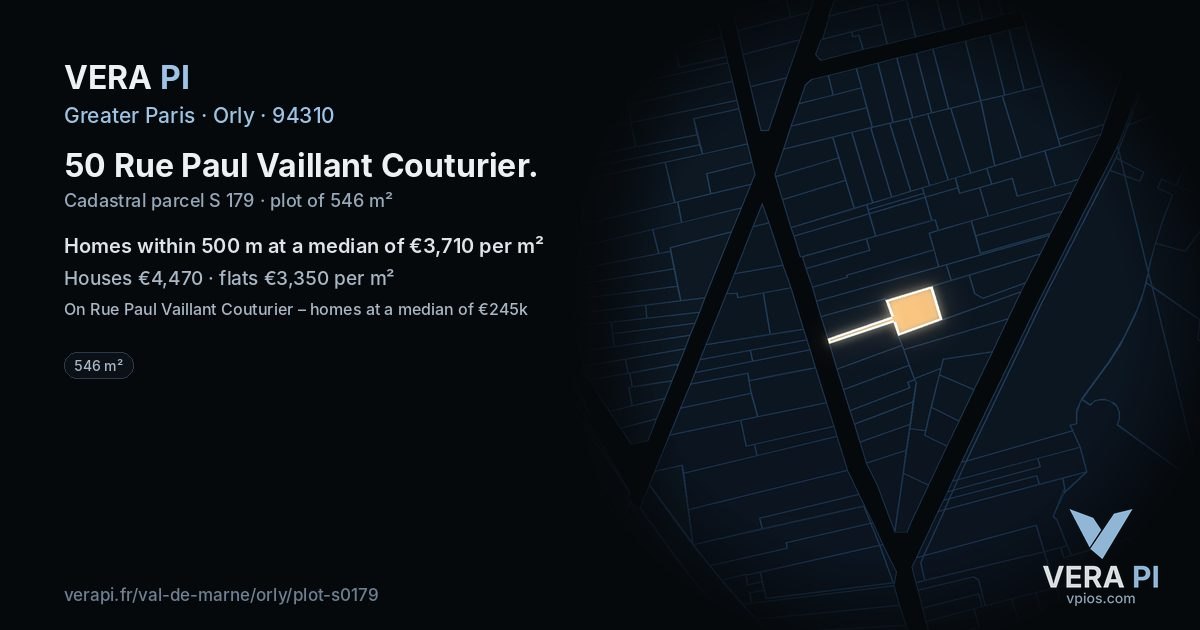 50 Rue Paul Vaillant Couturier, Orly at night – the plot lit, the parcels around coloured by the prices near them
