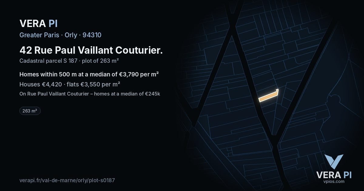 42 Rue Paul Vaillant Couturier, Orly at night – the plot lit, the parcels around coloured by the prices near them