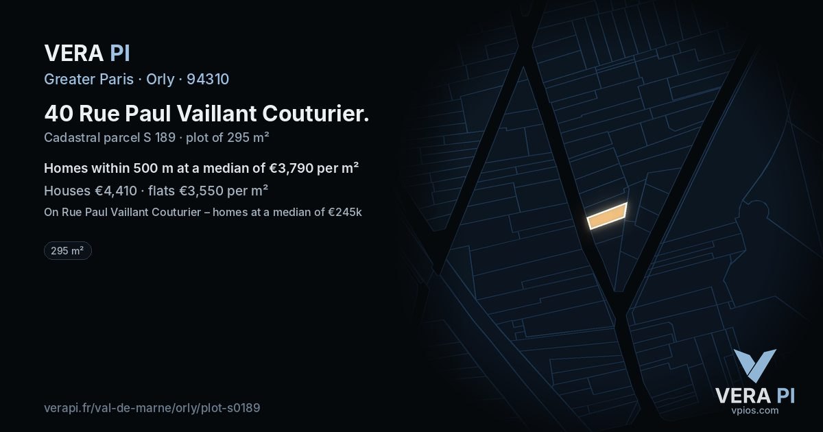 40 Rue Paul Vaillant Couturier, Orly at night – the plot lit, the parcels around coloured by the prices near them