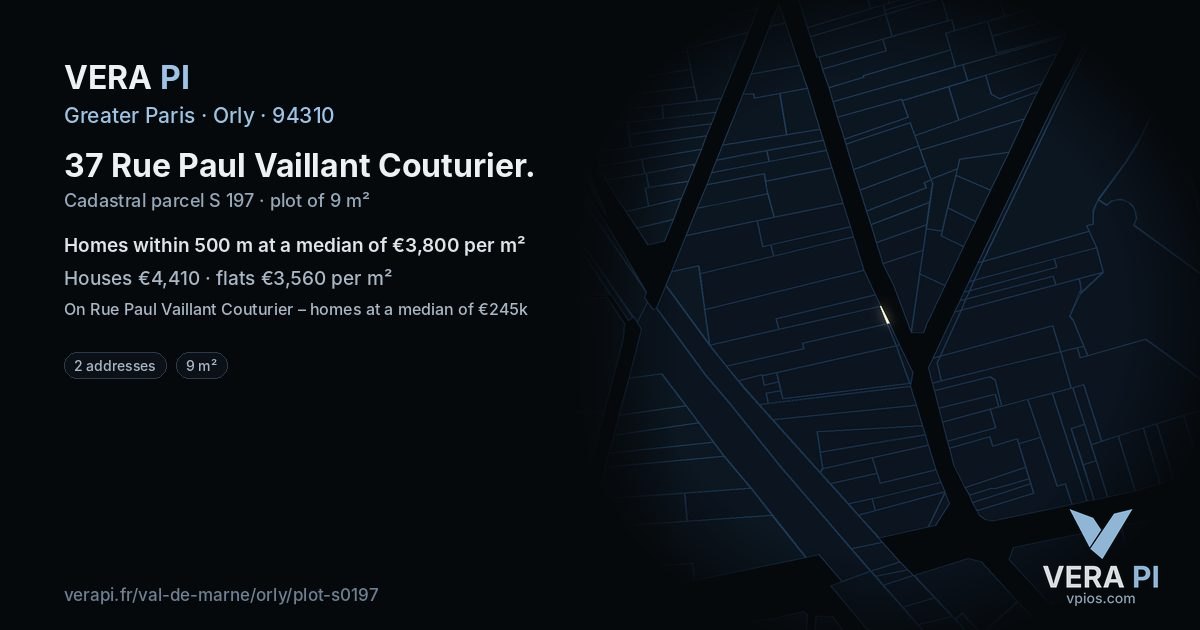 37 Rue Paul Vaillant Couturier, Orly at night – the plot lit, the parcels around coloured by the prices near them