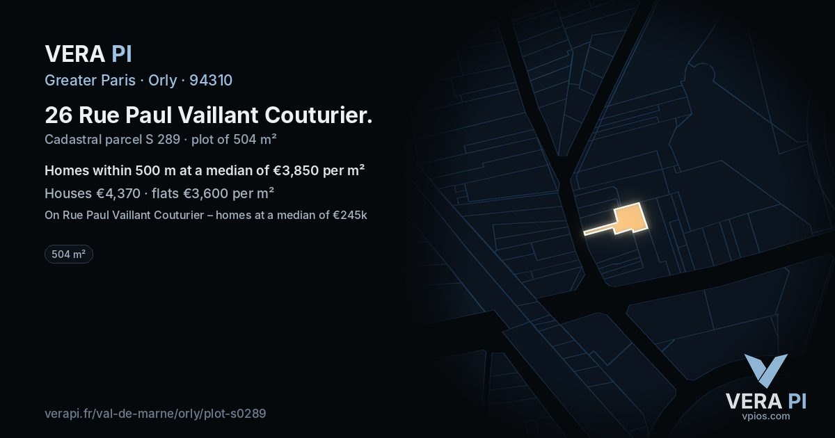 26 Rue Paul Vaillant Couturier, Orly at night – the plot lit, the parcels around coloured by the prices near them