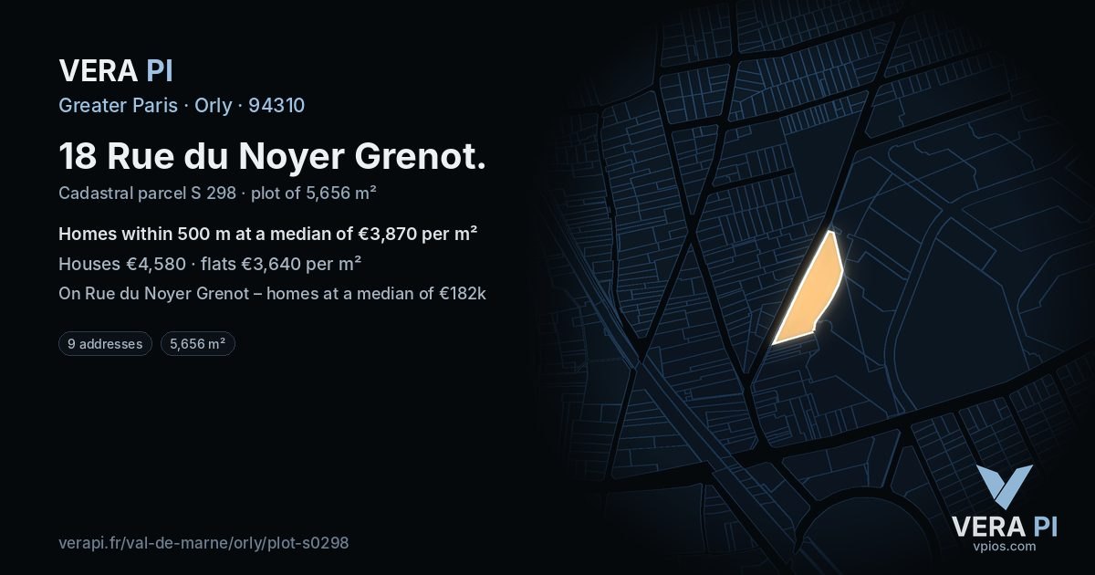 18 Rue du Noyer Grenot, Orly at night – the plot lit, the parcels around coloured by the prices near them