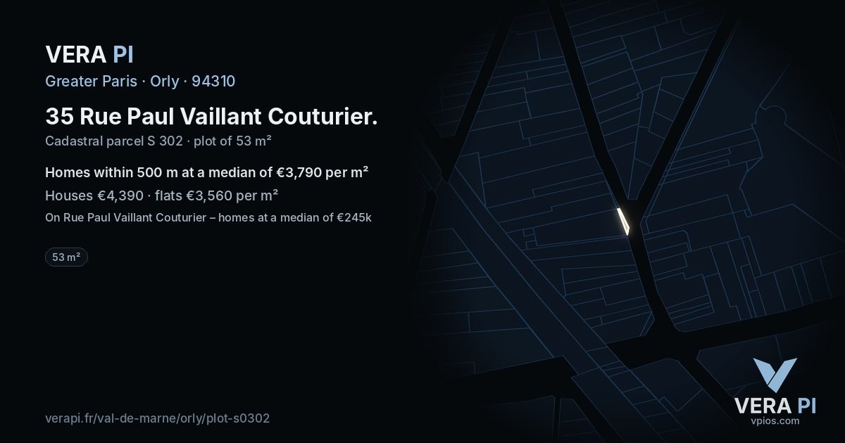 35 Rue Paul Vaillant Couturier, Orly at night – the plot lit, the parcels around coloured by the prices near them