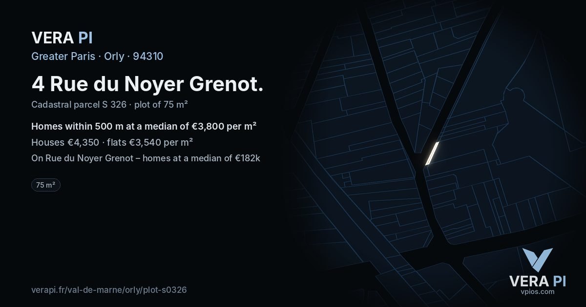 4 Rue du Noyer Grenot, Orly at night – the plot lit, the parcels around coloured by the prices near them