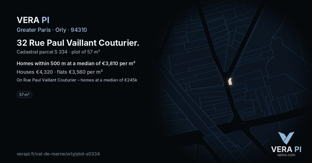 32 Rue Paul Vaillant Couturier, Orly at night – the plot lit, the parcels around coloured by the prices near them