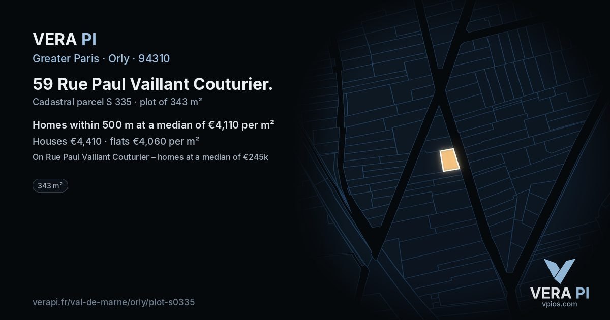 59 Rue Paul Vaillant Couturier, Orly at night – the plot lit, the parcels around coloured by the prices near them