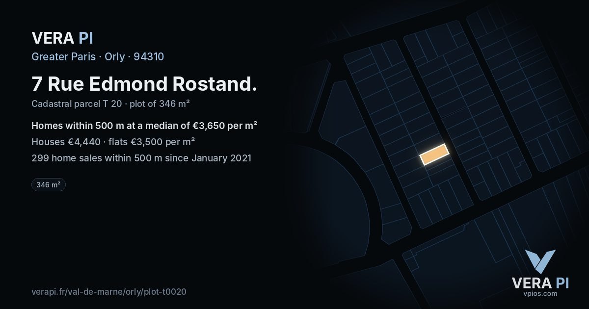 7 Rue Edmond Rostand, Orly at night – the plot lit, the parcels around coloured by the prices near them