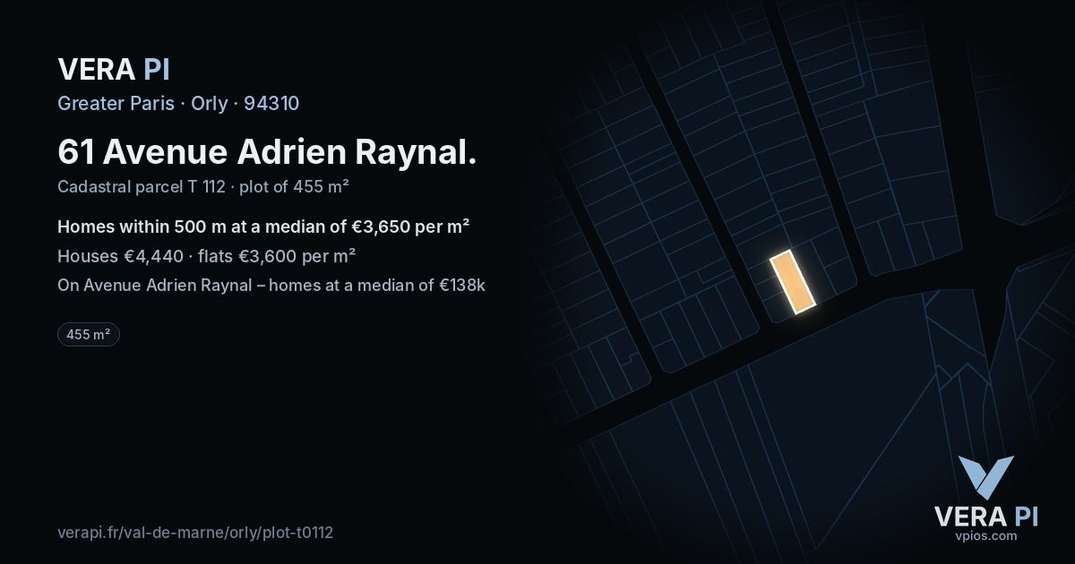 61 Avenue Adrien Raynal, Orly at night – the plot lit, the parcels around coloured by the prices near them