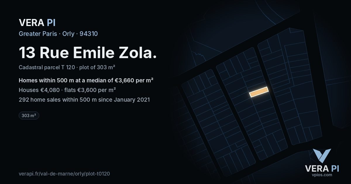 13 Rue Emile Zola, Orly at night – the plot lit, the parcels around coloured by the prices near them