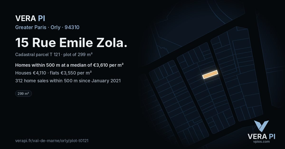 15 Rue Emile Zola, Orly at night – the plot lit, the parcels around coloured by the prices near them