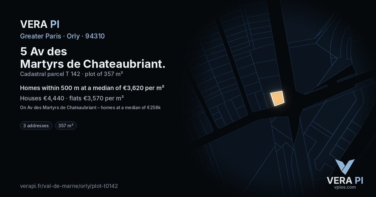5 Av des Martyrs de Chateaubriant, Orly at night – the plot lit, the parcels around coloured by the prices near them