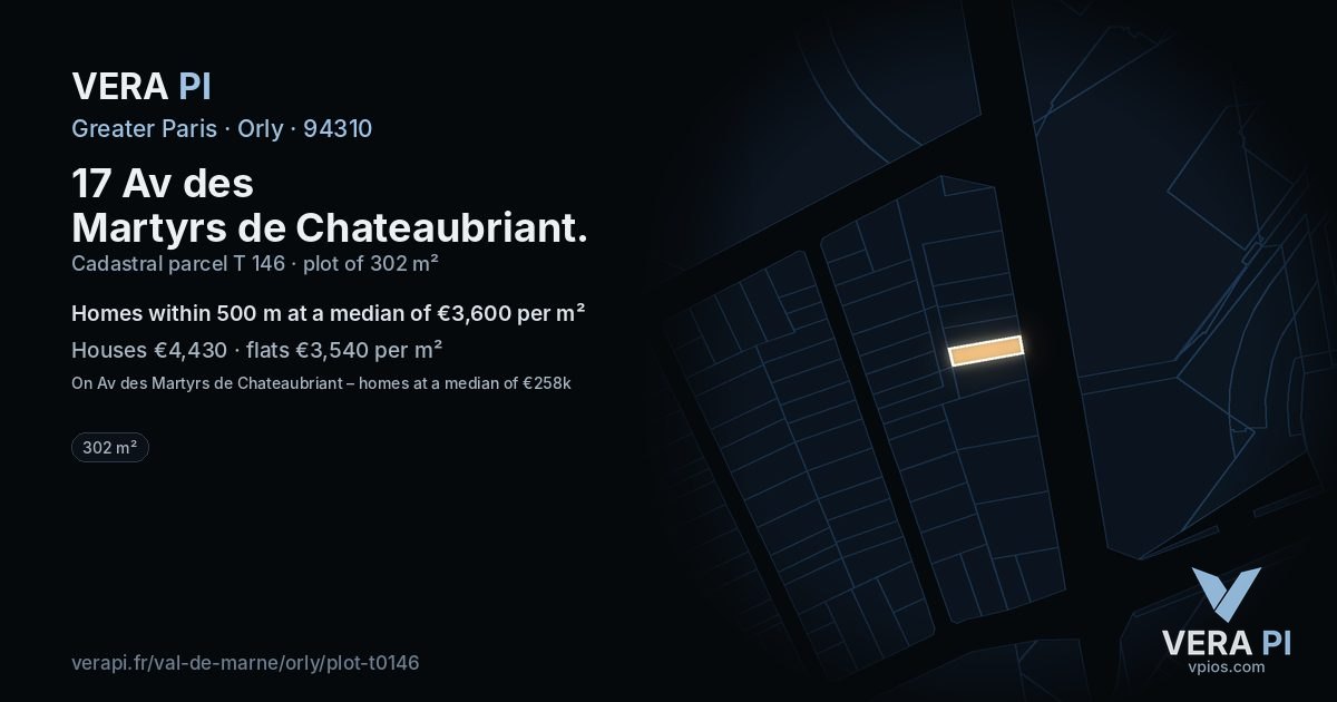 17 Av des Martyrs de Chateaubriant, Orly at night – the plot lit, the parcels around coloured by the prices near them