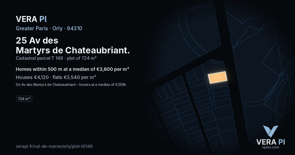 25 Av des Martyrs de Chateaubriant, Orly at night – the plot lit, the parcels around coloured by the prices near them