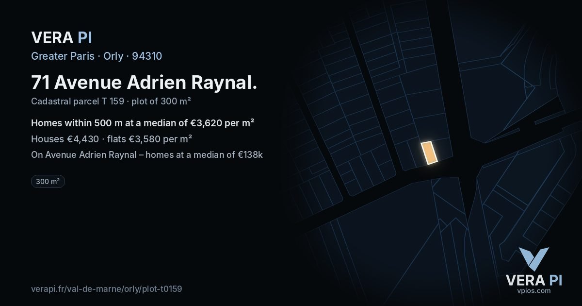 71 Avenue Adrien Raynal, Orly at night – the plot lit, the parcels around coloured by the prices near them