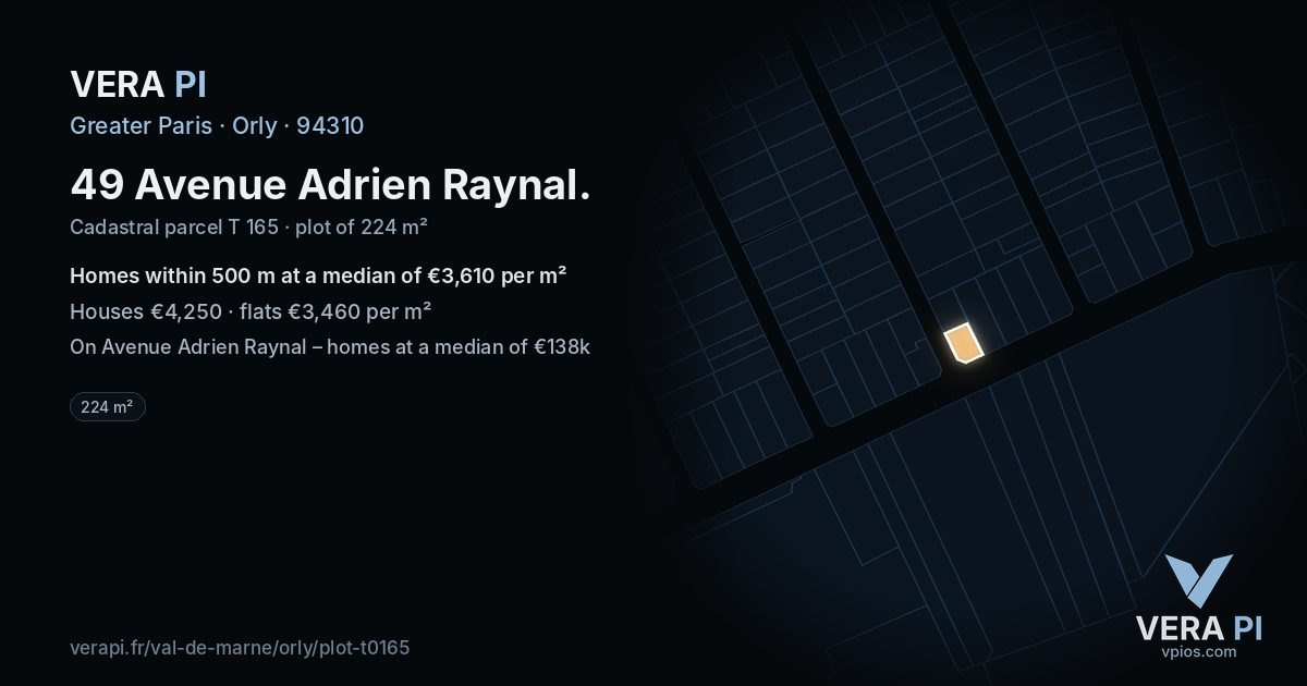 49 Avenue Adrien Raynal, Orly at night – the plot lit, the parcels around coloured by the prices near them