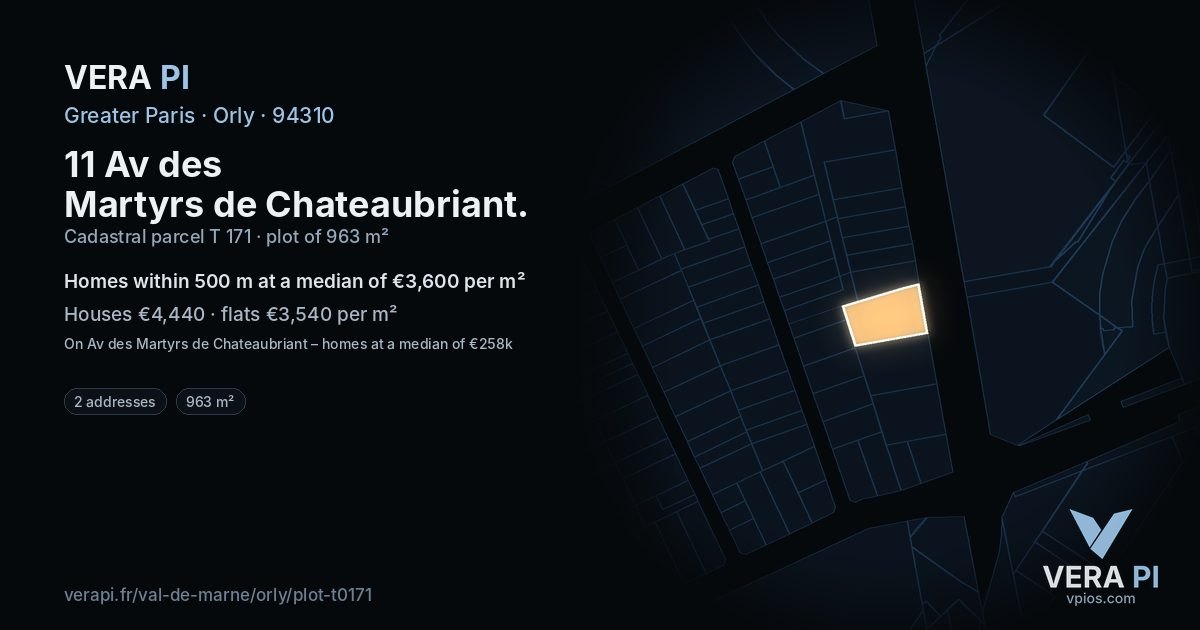 11 Av des Martyrs de Chateaubriant, Orly at night – the plot lit, the parcels around coloured by the prices near them