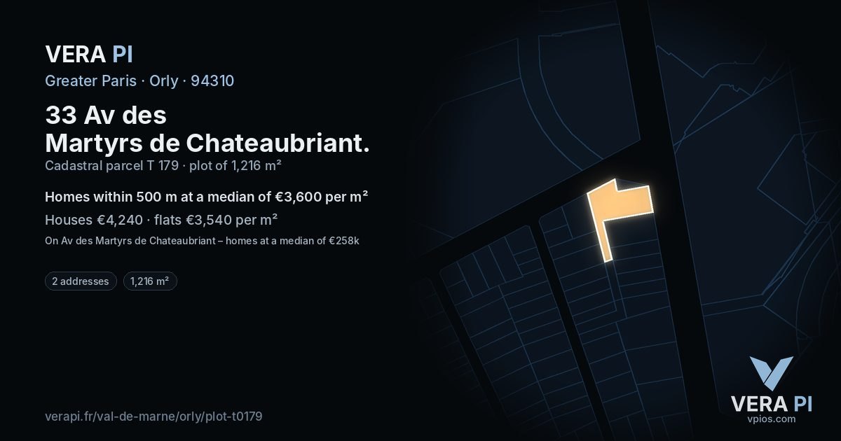 33 Av des Martyrs de Chateaubriant, Orly at night – the plot lit, the parcels around coloured by the prices near them