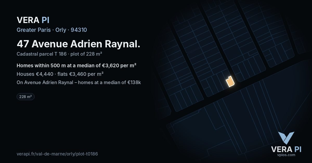 47 Avenue Adrien Raynal, Orly at night – the plot lit, the parcels around coloured by the prices near them