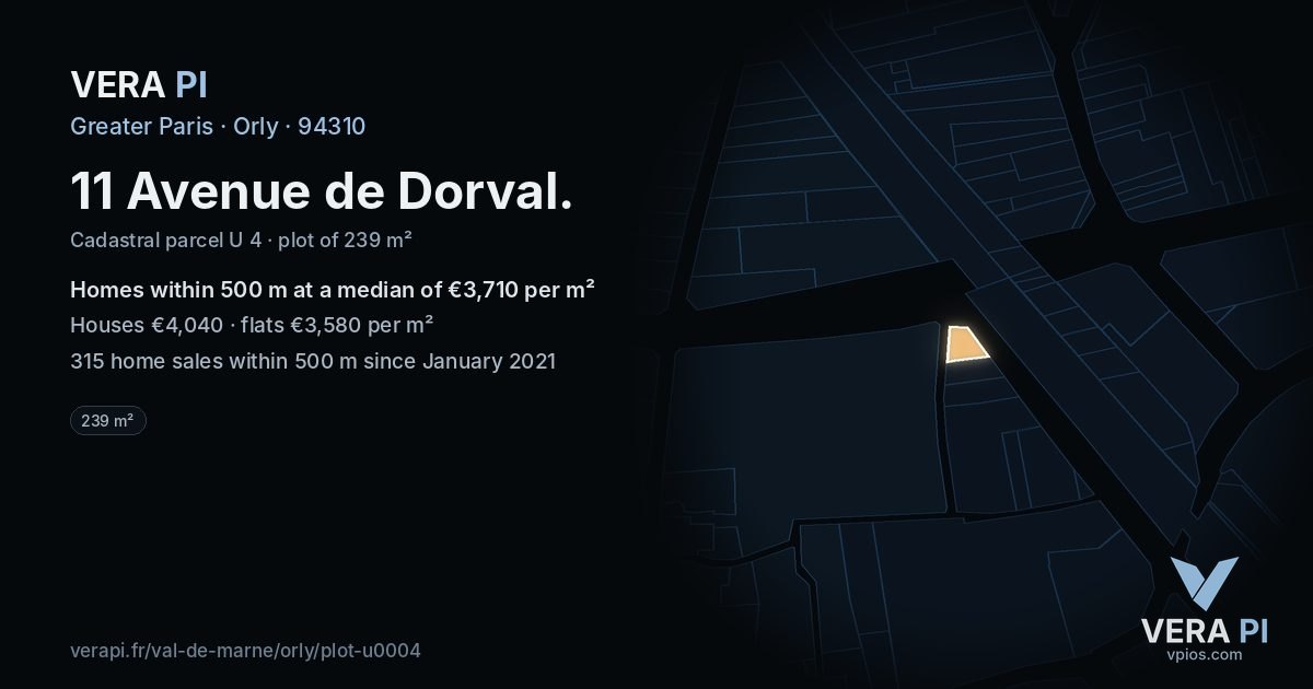 11 Avenue de Dorval, Orly at night – the plot lit, the parcels around coloured by the prices near them