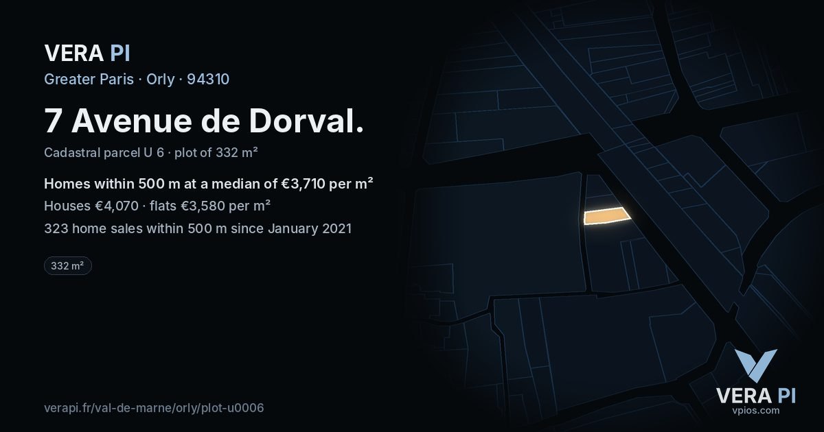 7 Avenue de Dorval, Orly at night – the plot lit, the parcels around coloured by the prices near them