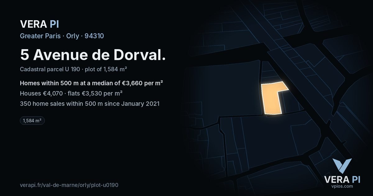 5 Avenue de Dorval, Orly at night – the plot lit, the parcels around coloured by the prices near them