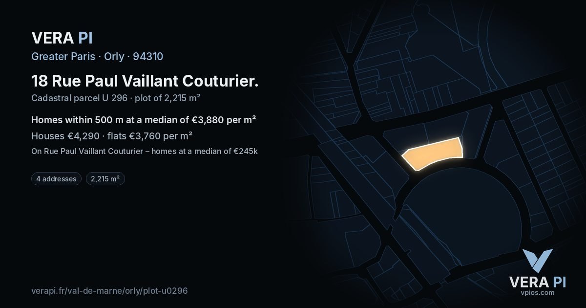 18 Rue Paul Vaillant Couturier, Orly at night – the plot lit, the parcels around coloured by the prices near them
